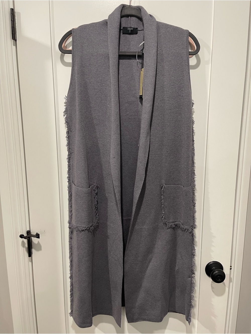 Tahari Gray Sleeveless Open-Front Knit Vest Cape - Picture 1 of 4